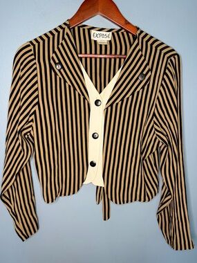 Vintage 80s/90s Exposé 2-in-1 Striped Blouse Jacket Top | Size Petite Small